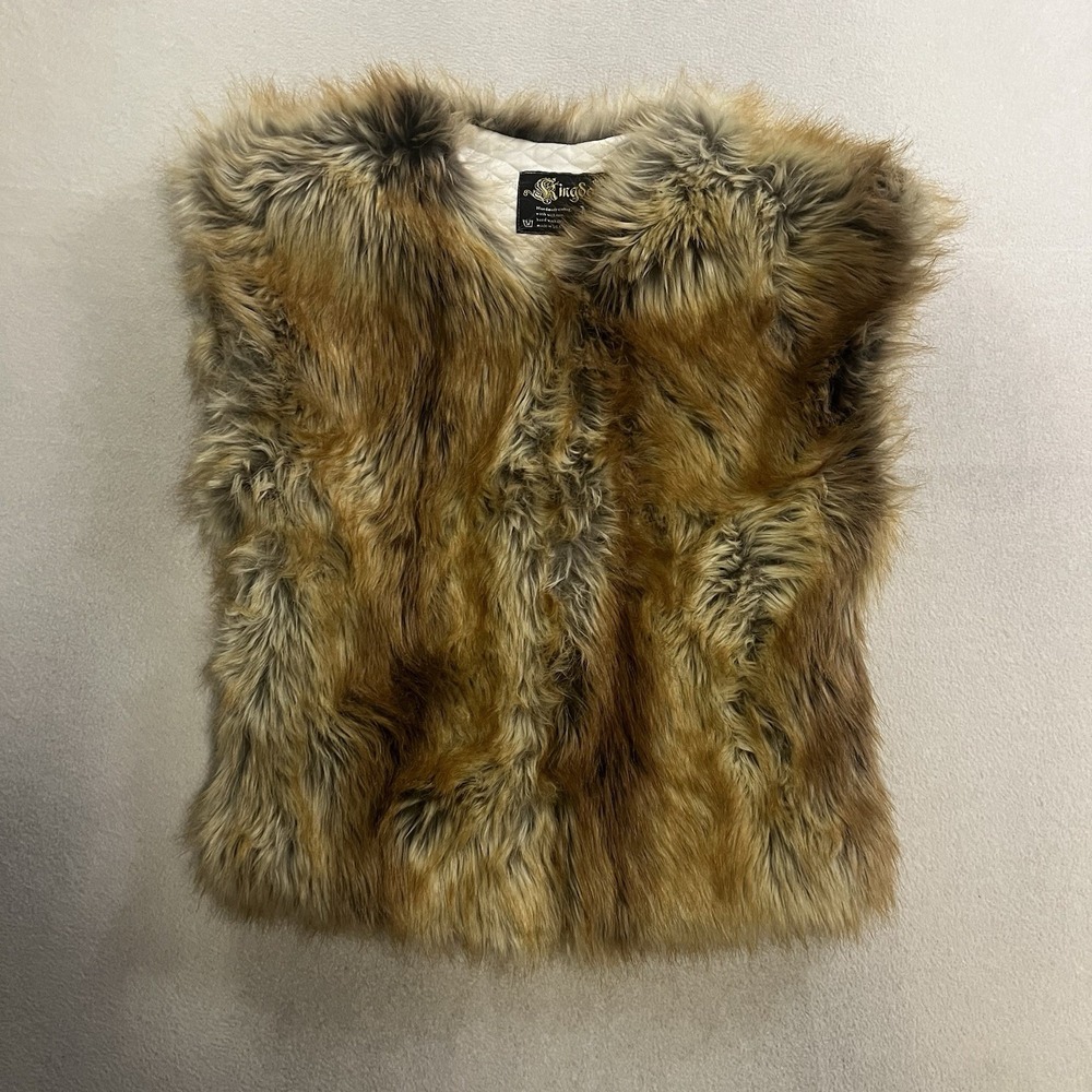 Faux Fur Vest Women's Size Medium Full Zip Jacket Made In USA Handmade